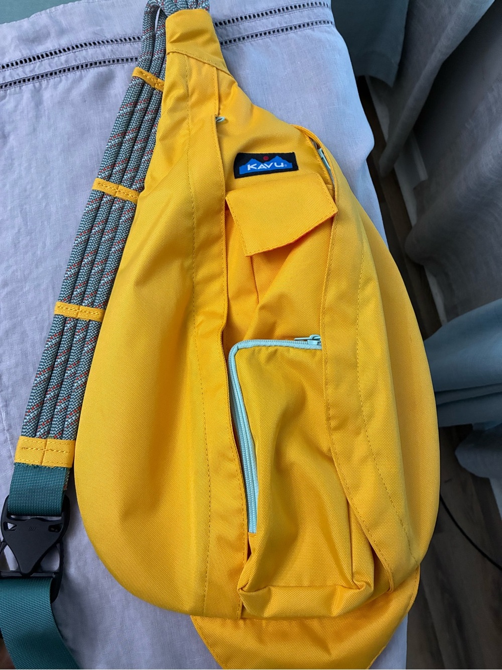 Kavu Yellow Sling Pack with Green Strap Accent
